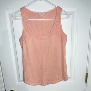 J.CREW XS Pink Cotton Knit Tank Top Crochet Accent Sleeveless Scoop Neck